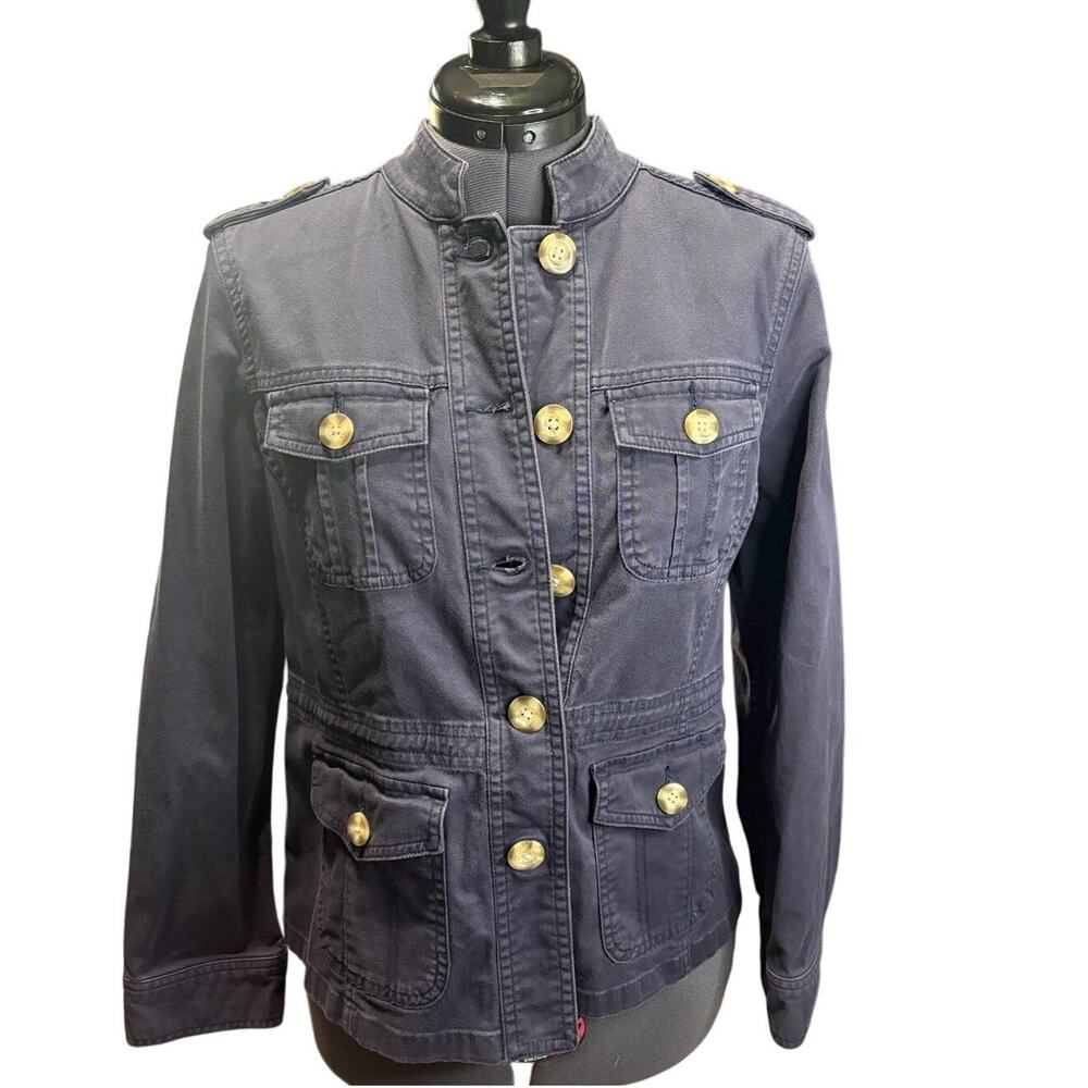 LL Bean Utility Jacket XS Cotton Military Style Field Jacket Navy Blue